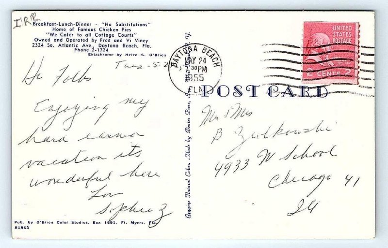 DAYTONA BEACH, FL Florida ~ RELL'S RESTAURANT 1955 Roadside Postcard