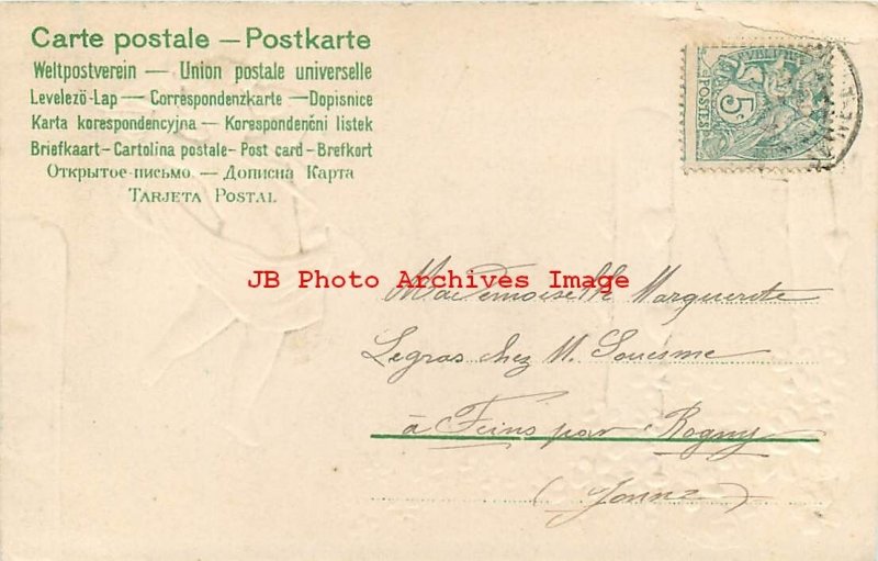 New Year, Bonne Annee, Cupid Throwing Arrows at Hearts