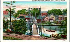 1940s Foot Bridge Over the Kennebec River Waterville Maine Postcard
