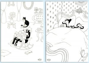 2 Postcards WHIMSICAL CATS ~ French Artist ALBERT DUBOUT Cartoonist 4x6 ~ 1995