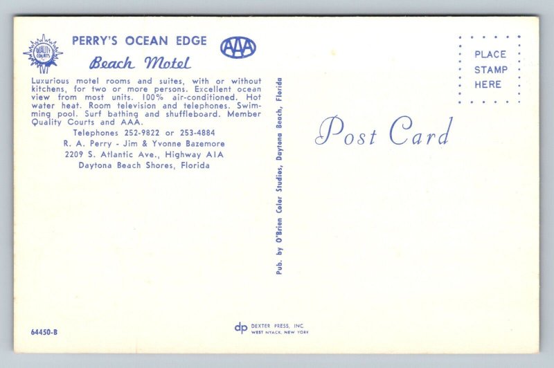 Perry's Ocean Edge Beach Motel Daytona Beach Shores Florida Vintage Unposted