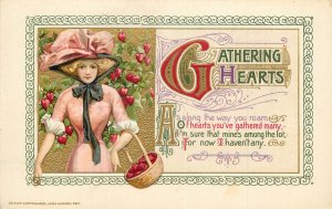 Winsch Schmucker Valentines Day Embossed Postcard Gathering Hearts Advertising