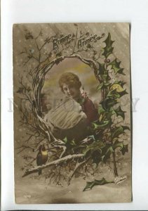 3177604 NEW YEAR lady BIRD Vintage GLORIA PHOTO Collage PC