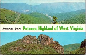 Dual View Banner Greetings From Potomac Highland WV Chrome Postcard L12