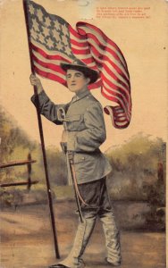 J74/ Patriotic Postcard c1910 Soldier Sword Holding Flag USA 148