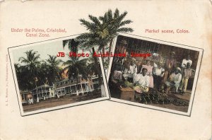Panama, Colon, Market Scene, Under Palms, Canal Zone, Multi-View
