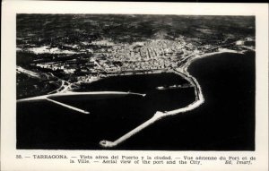 TARRAGONA SPAIN Aerial View of Port and City Old REAL PHOTO Postcard