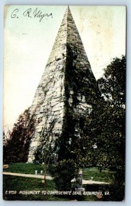 1908 Richmond Virginia Vintage Postcard Monument Confederate Dead Field Posted