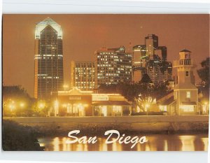 Postcard Skyline and Seaport Village at dusk, San Diego, California