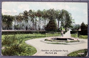 Vintage Postcard 1912 Fountain in Lafayette Park Norfolk Virginia
