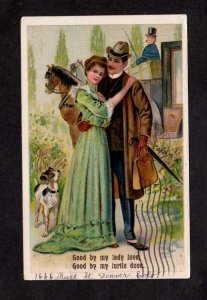 Lovers Lady Love My Turtle Dove Woman Man Horse Dog Carriage Embossed Postcard