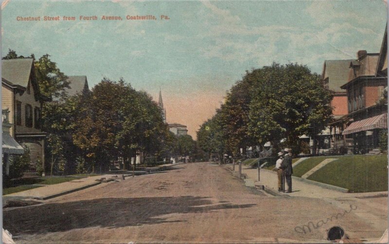 Postcard Chestnut Street from Fourth Avenue Coatesville PA 1910