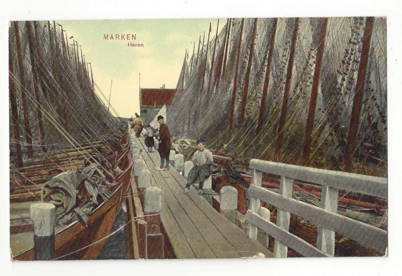 Netherlands Marken Haven Holland Pier Dock Fishing Boats Nets Trenkler Postcard