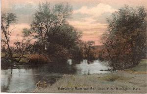 GREAT BARRINGTON,MA postcard-housatonic river+golf links.