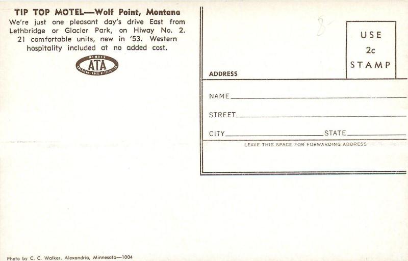 Wolf Point MontanaTip Top MotelInterior Guest RoomOutsideB&W 1950s