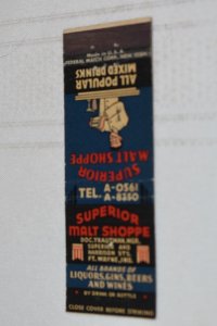 Superior Malt Shoppe Ft. Wayne Indiana 20 Strike Matchbook Cover