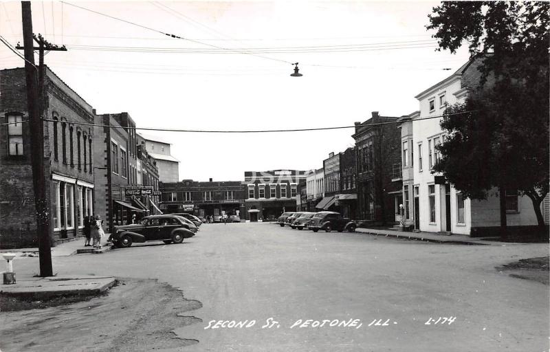 A65/ Peotone Illinois Il Real Photo RPPC Postcard c40s Second St Stores Autos 3 