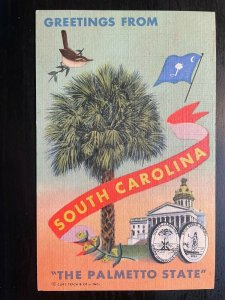 Vintage Postcard 1949 Greetings from South Carolina The Palmetto State