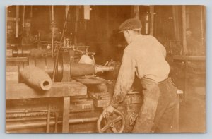 RPPC  Machinist Shop Using Metal Lathe  c1910 Postcard