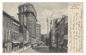 Lower Peachtree Stree, Atlanta, GA. Undivided back German made postcard