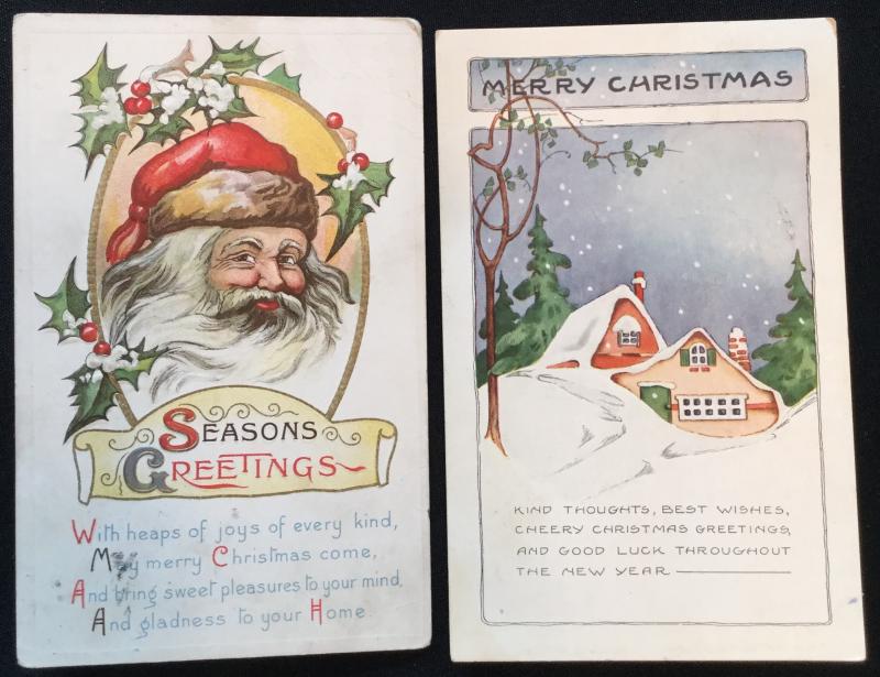 Postcard (2) Season Greetings/Christmas 12/1922  12/1924 LB