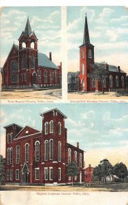 J23/ Tiffin Ohio Postcard c1910 3View Church Buildings German/ Baptist 127