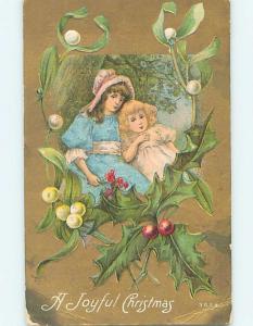 Pre-Linen christmas PRETTY GIRLS WITH HOLLY AND MISTLETOE hk9945