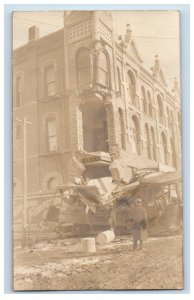 1900-06 RPPC Trolly Car Hits Building Trinidad, Co. Postcard F150E