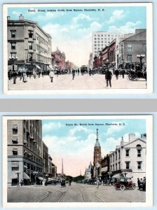 2 Postcards CHARLOTTE, North Carolina NC ~ TRYON STREET Scenes North/South 1910s