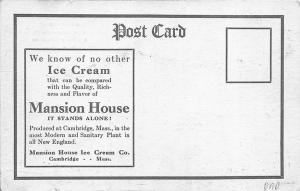 Cambridge MA Mansion House Ice Cream Co. 90 West Street Postcard