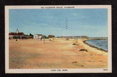 MA FALMOUTH BEACH CAPE COD MASSACHUSETTS Postcard Linen