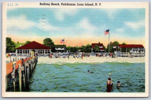 K18/ Patchogue Long island New York Postcard Linen Bahing Beach  303