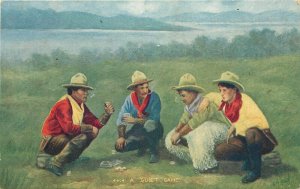 c1907 Postcard 4404. Western Cowboys on Range Play Cards, A Quiet Game