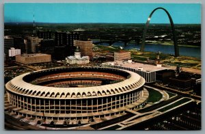 Postcard St. Louis MO c1960s Civic Center & Gateway Arch Aerial View Stadium