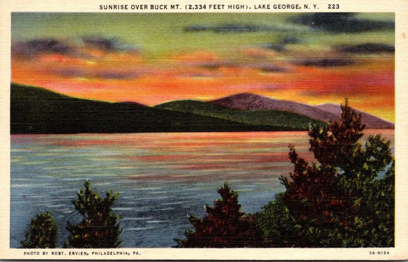 New York Lake George Sunrise Over Buck Mountain Curteich