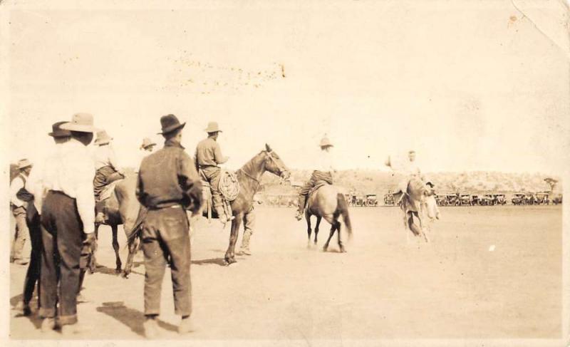 Cow Boys Bucking Bronco Horses Real Photo Antique Postcard K107121