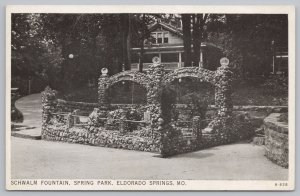 State View~Schwalm Fountain Spring Park Eldorado Springs MO B&W~Vintage Postcard