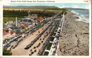 Aerial View, Beach from Cliff House San Francisco CA c1930 Vintage Postcard I49