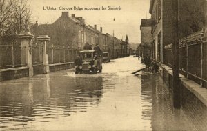 belgium, Belgian Citizens' Union saves Flood Victims, Car (1910s) Postcard