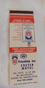 Friendship Inn Custer Motel South Dakota AAA 20 Front Strike Matchbook Cover