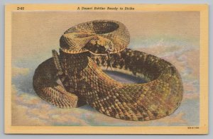 Animal~Desert Rattler Coiled And Ready To Strike~Tongue Out~Vintage Linen PC 