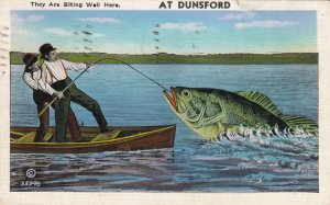 P1729 Huge Fish They're Biting Well dunsford canada Funny Humor Vintage Postcard