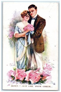 c1910s Couple Romance Roses Just Like Your Cheek Fred Spurgin Onslow IA Postcard