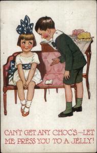 Cute Kids - Boy Asks Girl For a Jelly Candy c1910 Postcard