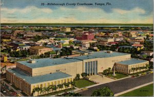 Vtg 1950s Hillsborough County Courthouse Birdseye View Tampa Florida FL Postcard