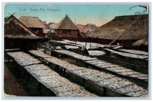 Philippines Postcard Scene of Drying Fishes Nipa Hut 1915 Antique Posted