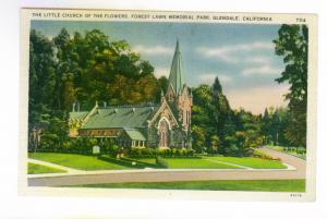 Church of the Flowers, Glendale, California unused Tichnor linen Postcard