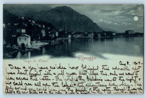 Menaggio Lombardy Italy Postcard Lake Como at Moonlight 1903 Antique Posted