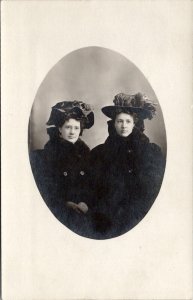 RPPC Two Lovely Women Large Hats and Fur Coats Studio Portrait Postcard W12