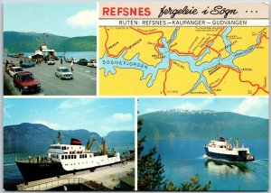 Norway Ferry To Kaupanger And Gudvangen Cars Ferries Map Postcard